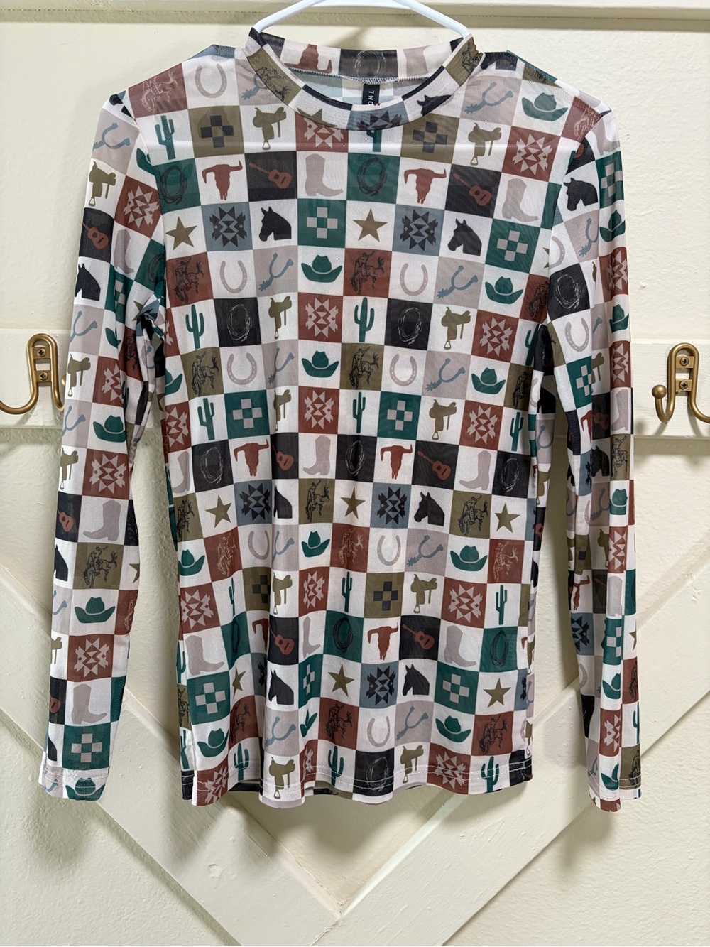 Two Fly Western Motif Long Sleeve Sheer Top - Multi Color